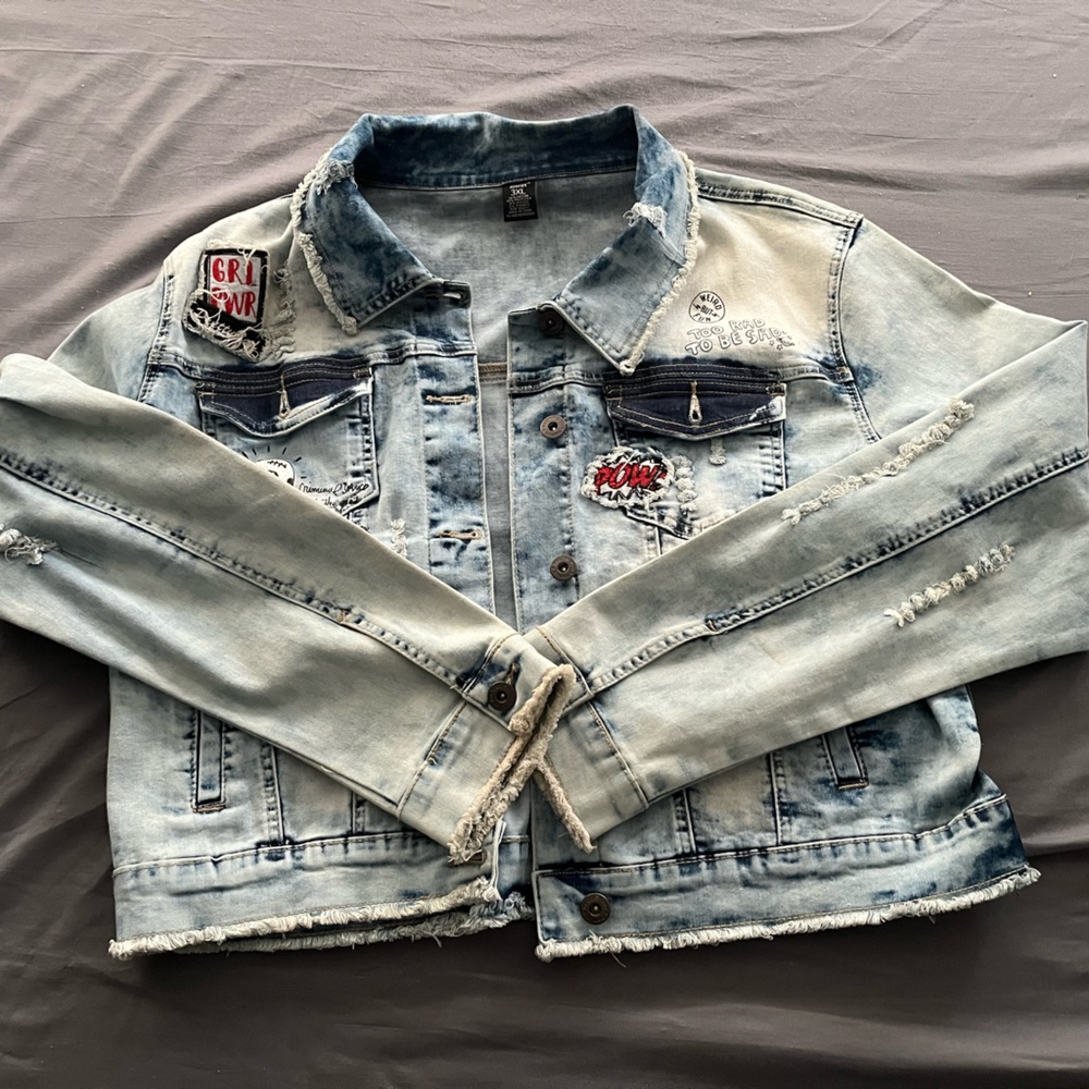 Redfox Distressed Denim Jacket with Patch Details - image 1